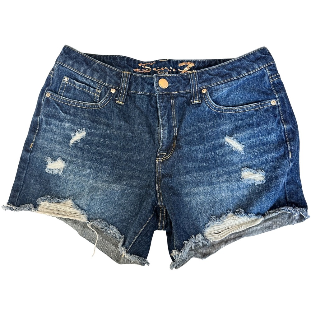 Seven7 Womens 6 Distressed Denim Jean Shorts Mid Rise Frayed Cutoff Stretch